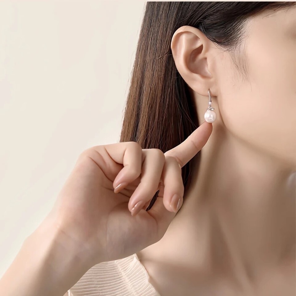 925 Sterling silver Pretty crystal pearl earrings for women fashion designer - Picture 5 of 6